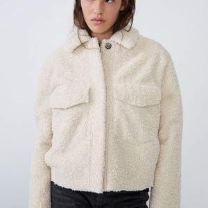 ZARA WHITE CREAM DOUBLE FACED FLEECE SHERPA JACKET